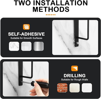 Hat Rack for Baseball Caps (2-Pack), Stainless Steel Hat Organizer for Baseball Caps, Multi-Purpose Hooks for Wall, Strong Adhesive/Wall Drilled (Black)