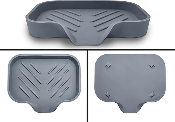 2 Pcs Grey Silicone Self Draining Rectangular Soap Dishes - Waterfall Soap Trays - Soap Dishes for Bar Soap - Soap Boxes - Soap Case - Soap Container - Soap Pads - Kitchen Sink - Shower - Bathroom