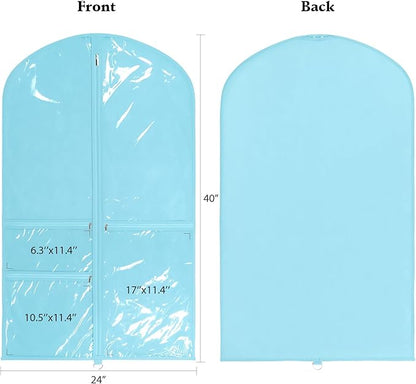 Univivi 40 Inch Girls Garment Bags for Dance Costumes, Dance Competition Garment Bag with 3 Medium Clear Zipper Pockets for Dance Essentials and Accessories, Dance Shoes (Blue), 1 Pack, UN0750