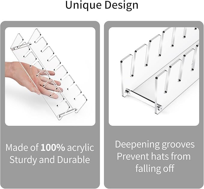 2 Pack Acrylic Hat Organizer, Hat Stand Rack for Baseball Caps, Bedroom, Closet, Dresser 11.7'' inches (Clear)