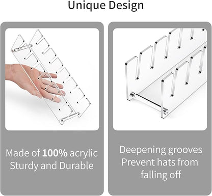 2 Pack Acrylic Hat Organizer, Hat Stand Rack for Baseball Caps, Bedroom, Closet, Dresser 11.7'' inches (Clear)