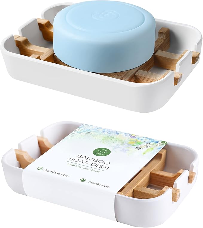 Soap Dishes for Bar Soap,2 Pack Environmentally-Friendly Bathroom Soap Dishes (Removable),2Pcs/Set Bamboo Soap Dishes Holder,Bathroom Sink Soap Dish,White