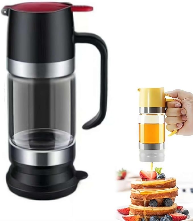 Honey Dispenser No Drip with Base, 2026 New Glass Honey Dispenser, Maple Syrup Dispensers, Syrup and Jam, Honeys Container with Handle, Mess-Free Honeys Jar Container for Quantitative Extraction