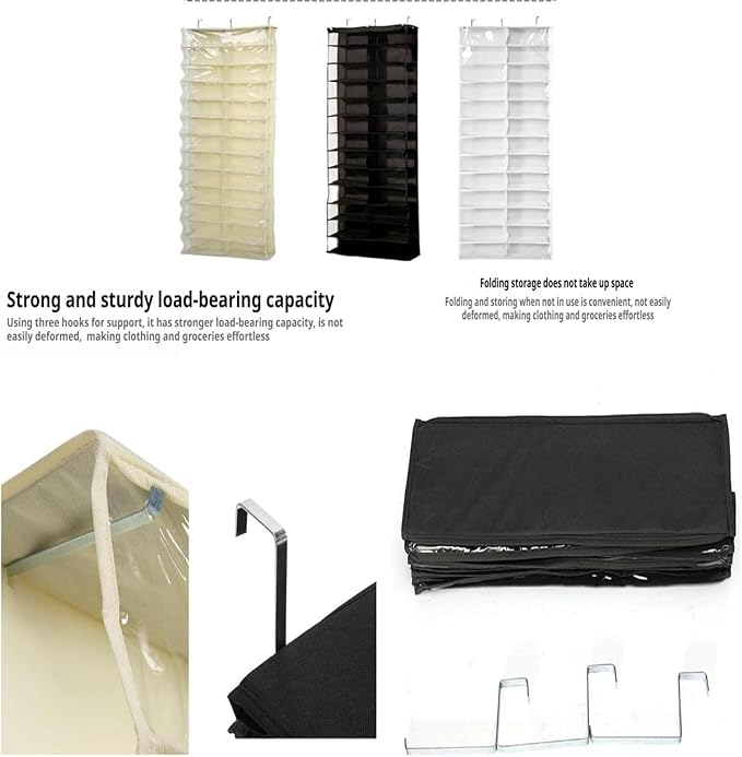 Hoodie Sweatshirt Storage Hack, Door Hanging Shoe Rack Organizer, 26-Pocket Clear Holder, Large 63" x 22" Foldable Behind The Door Organizer (Black 1PC)