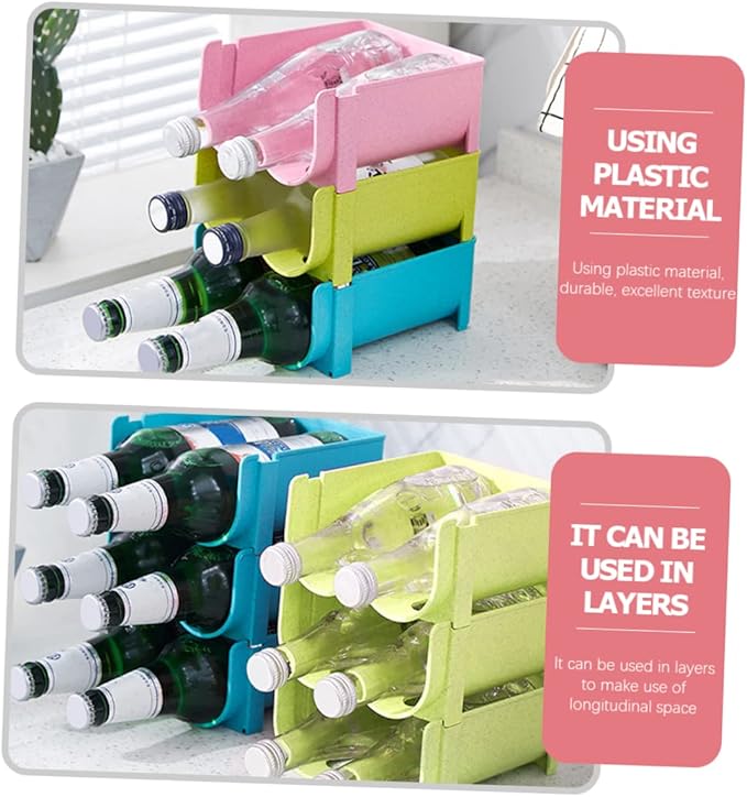 DECHOUS 3pcs Multi-Function Beer Rack Stackable Storage Rack for Kitchen Fridge Can Holder Beverage Organizer Plastic Soda Can Dispenser