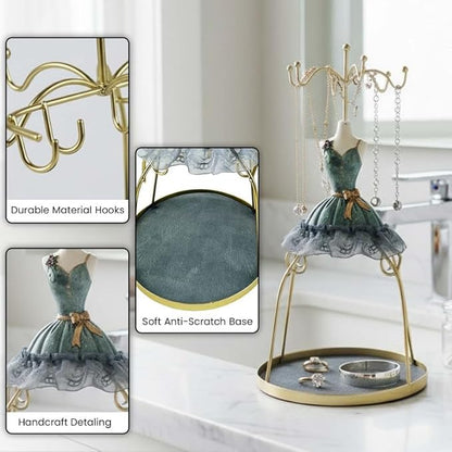 Go Hooked Doll Dress Jewelry Holder Stand | Jewelry Organizer Stand with Hooks for Necklaces, Earrings, Bracelets & Rings | Decorative Jewelry Storage Display for Dressing Table Bedroom Gifting (Grey)