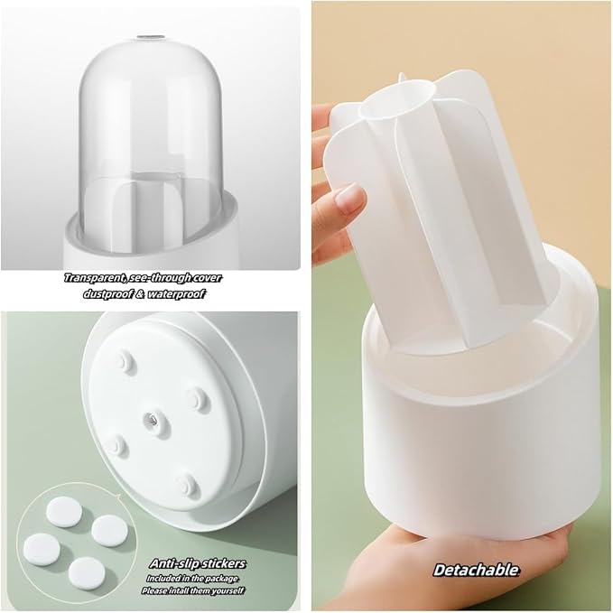 Fantasee 360° Rotating Makeup Brush Organizer, 7-Compartment Storage with Transparent Dustproof Cover, Cosmetic Tools Storage Holder for Bathroom Vanity Countertop (Classic White, Cylindrical)