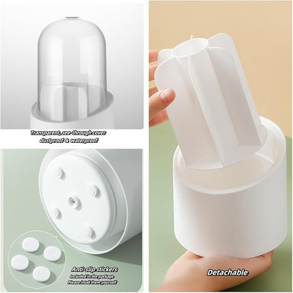 Fantasee 360° Rotating Makeup Brush Organizer, 7-Compartment Storage with Transparent Dustproof Cover, Cosmetic Tools Storage Holder for Bathroom Vanity Countertop (Classic White, Cylindrical)