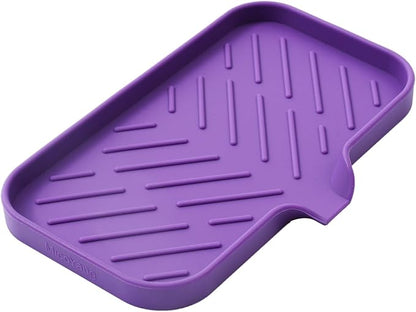 MicoYang Silicone Bathroom Soap Dishes with Drain Spout-Bathroom and Kitchen Sink Organizer,Sponge Holder,Dish Soap Tray,Perfect for Dispenser,Scrubber,Bottle,Cup on Sink or Counter-Purple 9.6"×5.3"
