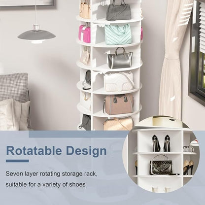 Shoe Organizer, 7 Tier Rotating Shoe Rack Tower, Spinning Shoe Display, High Bottom Design Shoe Tower Spinning Storage, Revolving Rack 360, Closet Handbag Display Rotate Organizers (White01)