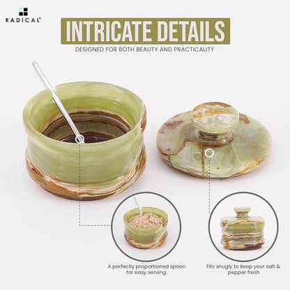 Radicaln Marble Salt Cellar with Lid 4" Inch Green Handmade Salt Jar & Table Salt Storage For Kitchen Countertop, Ideal Salt Container, Salt Dish & Sugar Bowl For Table