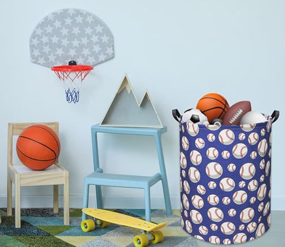 Baseball Kids Laundry Hamper, Large, Cotton & Linen, Waterproof PE Coating, Collapsible, Multi-purpose, Dinosaur Pattern