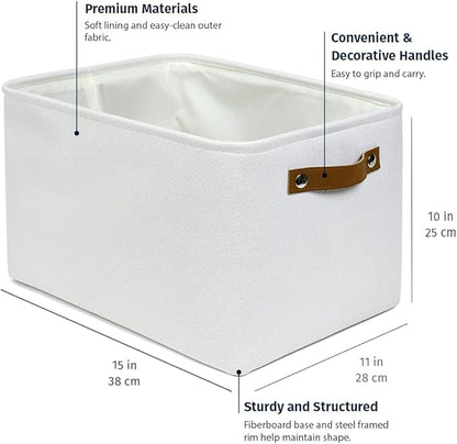 OrganiHaus 15x11in Canvas Storage Baskets 3 Pack | LARGE Fabric Bins for Shelves | Closet & Bedroom Storage | Full Off-White