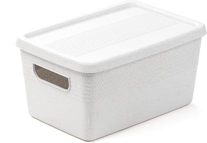 BINO | Plastic Storage Bins with Lids, 5 Liter - 3 Pack, White | THE BRAIDED COLLECTION | Plastic Bins for Organization Woven Storage Baskets for Organizing Pantry Shelf Organizer Basket Container Bin