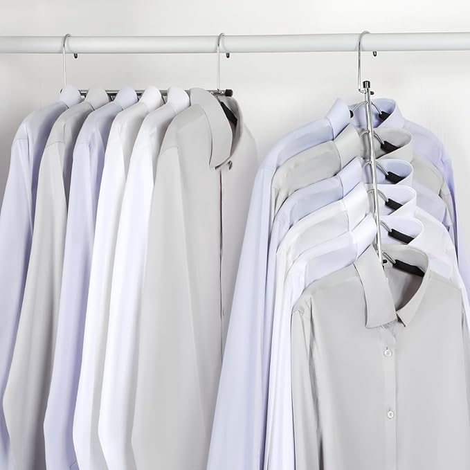 TOPIA HANGER Clothes Hanger Space Saving, 6 Tier Shirt Coat Hangers Space Saving No Bump Shoulder Hangers with No Slip Foam Padded Hangers Closet Organizers and Storage for Men and Women 2 Pack-CT64B