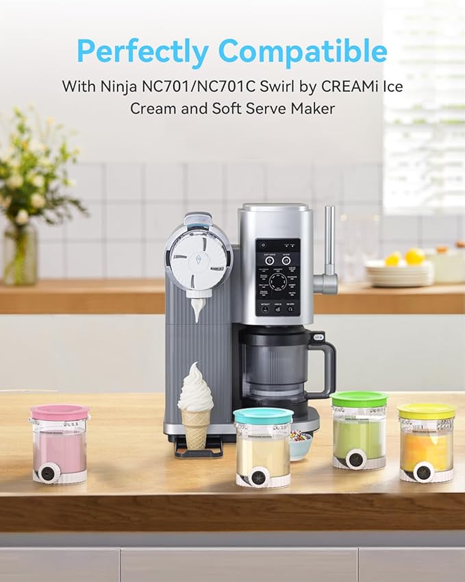 Creami Swirl Pints and Lids NC701 NC701C Compatible with Ninja Swirl CREAMi Ice Cream and Soft Serve Maker (NC700 Series), Food-grade & Dishwasher Safe, Creami Swirl Containers NC701, 4 Pack