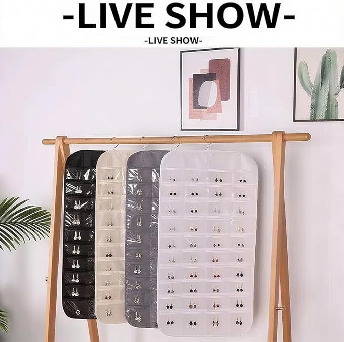 Hanging Jewelry Organizer Pockets Canvas Double Sided Rotating Hanger Necklace Hanging Wall Organizer Jewelry Roll for Earrings, Necklaces,Sunglasses,rings (80-Pocket Black)