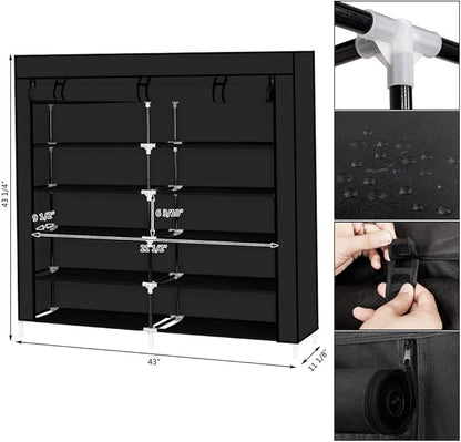Knocbel 6 Tiers Shoe Rack Dustproof & Water-Resistant Non-Woven Fabric Closet Storage Cabinet Organizer, 44" x 11 1/8" x 43 1/4" (Black)