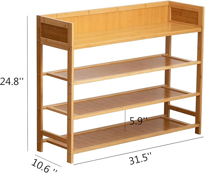 SOBIBO Bamboo Shoe Rack Organizer, 4 Tier Shoe Shelf Storage Organizer, for Entryway, Hallway, and Closet (Nature-31.5)