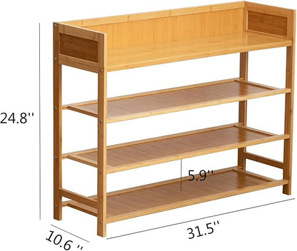 SOBIBO Bamboo Shoe Rack Organizer, 4 Tier Shoe Shelf Storage Organizer, for Entryway, Hallway, and Closet (Nature-31.5)