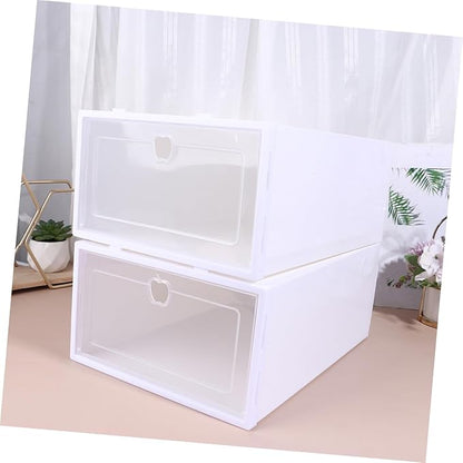 Vaguelly 6pcs Thicken Shoe Boxes Stackable Organizer for High Heels Sneakers Boots Dust Storage for Closet White Frame