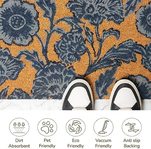 Coir Door Mat Front Door Decor Welcome Mat Chelsea Blue 30x17 - Image 4