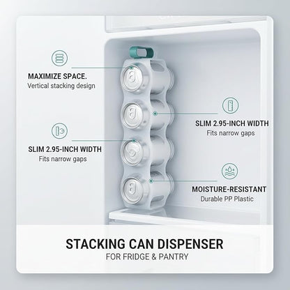 Stacking Can Dispenser for Refrigerator, Slim Vertical Soda Organizer Rack to Maximize Shelf Space, Durable PP Plastic Storage Holder for Pantry & Kitchen