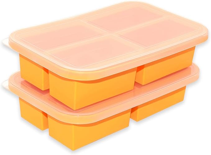 Bangp 1-Cup Silicone Freezing Trays with Lid,2 Pack,Easy-Release Silicone Freezer Molds for Soup Ice Cubes,Soup Freezer Molds,Freeze & Store Broth,Sauce,Leftovers - Makes 8 Perfect 1 Cup Portions