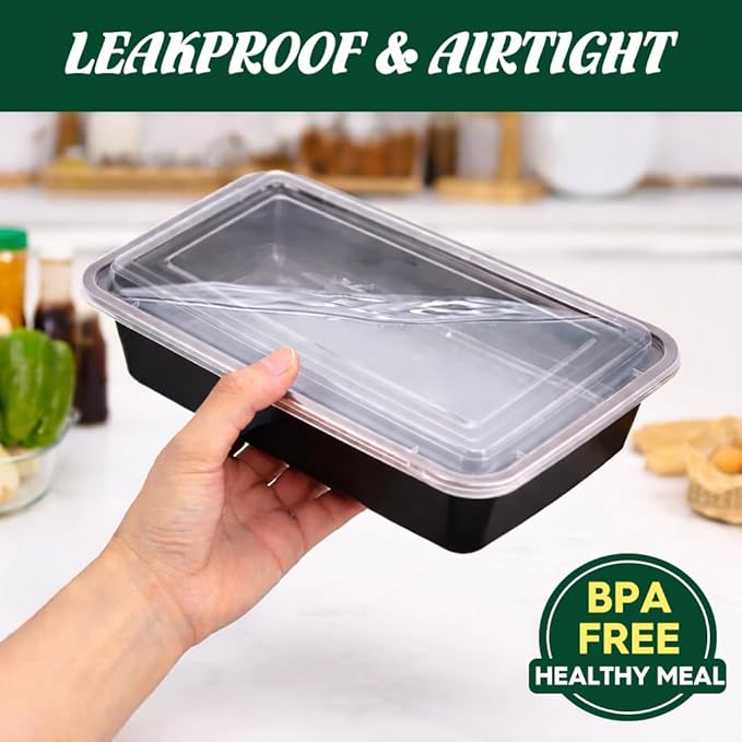 Glotoch Meal Prep Containers 32oz 50 Pack(100 Piece) with Lids, 1-compartment Plastic food storage containers Reusable, Bento boxes for portion control & takeout, Microwave/freezer/dishwasher safe