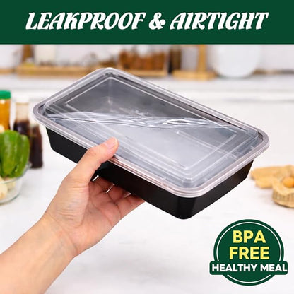Glotoch Meal Prep Containers 32oz 50 Pack(100 Piece) with Lids, 1-compartment Plastic food storage containers Reusable, Bento boxes for portion control & takeout, Microwave/freezer/dishwasher safe