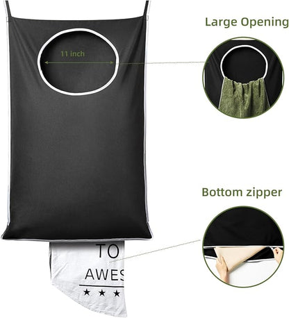 KEEPJOY XL Black Door Hanging Laundry Hamper, 36.5" x 22.5" Large Capacity Hanging Hamper Bag with Large opening and Strong Hooks for All Family Laundry, Blankets, and Toys (Black,1-Pack)