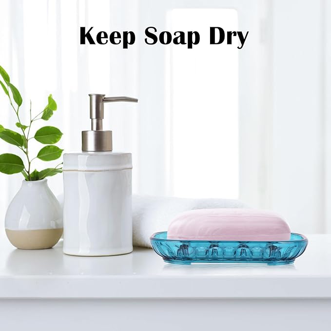 2-Pack Soap Dish Holder for Bar Soap, Bathroom Soap Dishes Soap Holder, Soap Saver Dry Stop Mushy Soap Tray for Shower Bathroom, Kitchen Sink,Blue