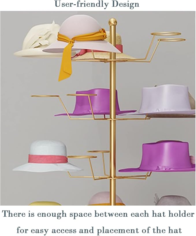 Metal Hat Rack, Retail Freestanding Hat Wig Display Stand, Floor-Standing Hats Wigs Holder Tree, Commercial Large Hats Organizer Cap Hanger for Hat Store Shop and Cloakroom