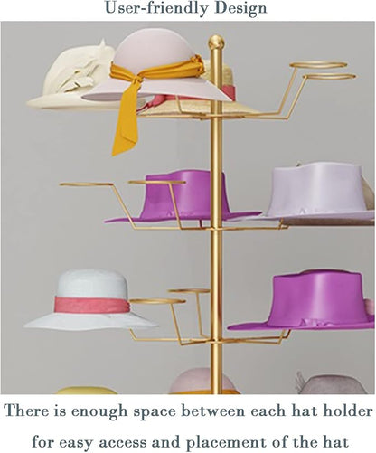 Metal Hat Rack, Retail Freestanding Hat Wig Display Stand, Floor-Standing Hats Wigs Holder Tree, Commercial Large Hats Organizer Cap Hanger for Hat Store Shop and Cloakroom