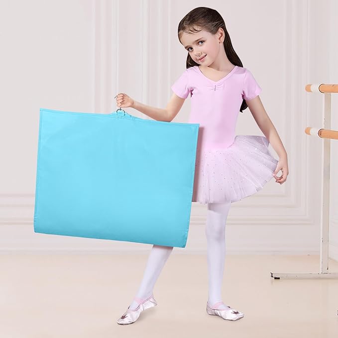 Univivi 40 Inch Girls Garment Bags for Dance Costumes, Dance Competition Garment Bag with 3 Medium Clear Zipper Pockets for Dance Essentials and Accessories, Dance Shoes (Blue) - 4 Pack, UN0752