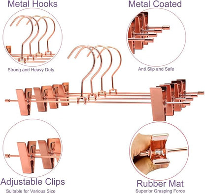 30Pack KOOBAY 13.7" Rose Gold Metal Heavy Duty Clips Pants Hangers Trousers with Swivel Hook
