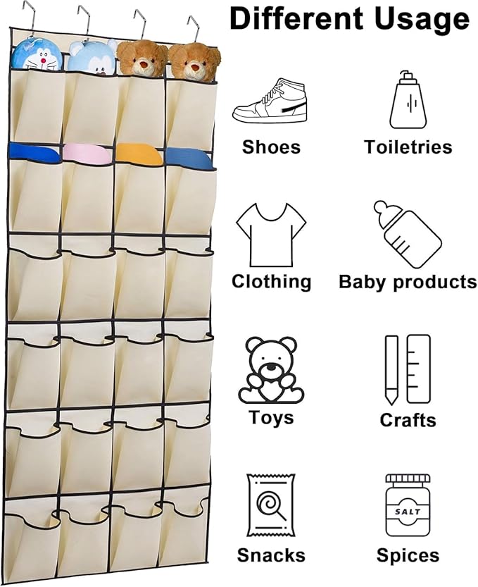 MISSLO Over the Door Shoe Organizer 24 Large Fabric Pocket Closet Accessory Storage Hanging Shoe Hanger, Beige