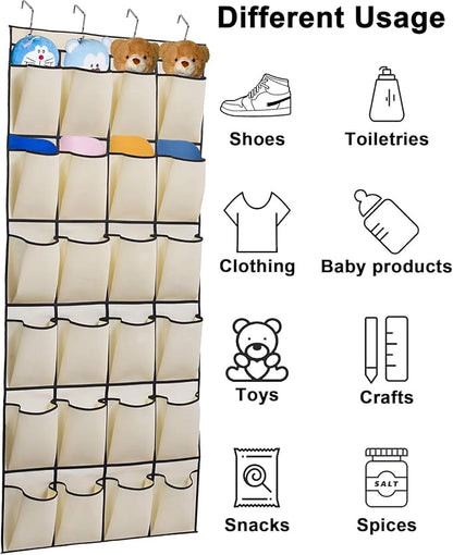 MISSLO Over the Door Shoe Organizer 24 Large Fabric Pocket Closet Accessory Storage Hanging Shoe Hanger, Beige