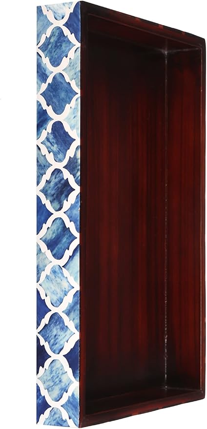 Handicrafts Home 10"x6" Vanity Tray for Bathroom Countertop, Moroccan Bone Inlay Decorative Organizer Tray for Perfume, Jewelry, Cosmetics & Dresser Decor, Rectangular Catchall Tray, Blue White