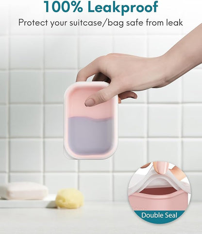 Quatish Compact Leakproof Travel Soap Case, Silicone Soap Box with Draining Layer, Enhanced Soap Container, Suitable for Camping, Gym, Bathroom, Outdoor Essentials, Pink