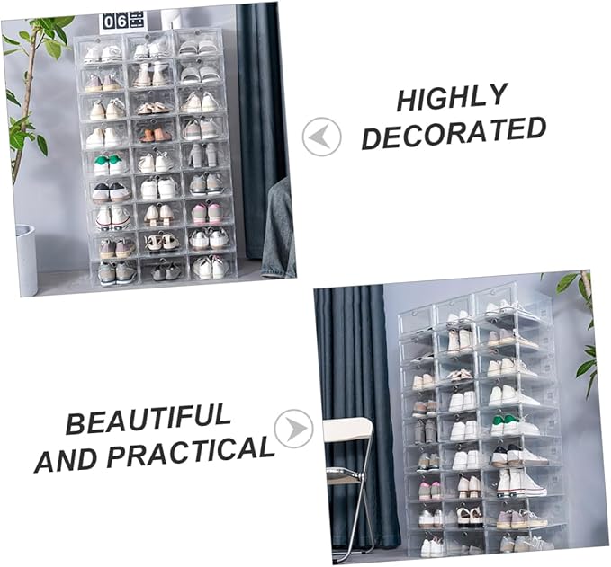 6pcs Shoe Storage Box Plastic Shoe Boxes Lids Organizer for Closet Bins for Stackable Storage