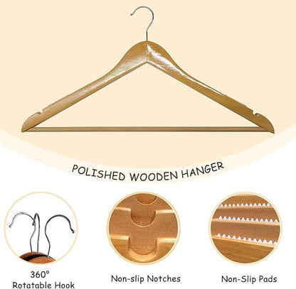 Extra Wide Hangers for Plus Size Clothes, Ganchos para Colgar Ropa,19 Inch Plus Size Hangers Ideal for XL, XXL Shirts, Coats, Dresses, Etc. Wood. Natural 20pk