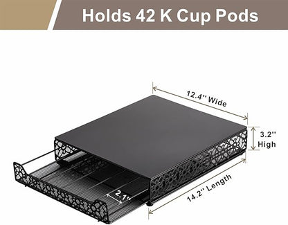 FlagShip K Cup Drawer Holder for Keurig Pods K Cup Storage Organizer Drawer Save Space Countertop Kitchen (42 Pods) - Cast Iron with Powder Black Finish
