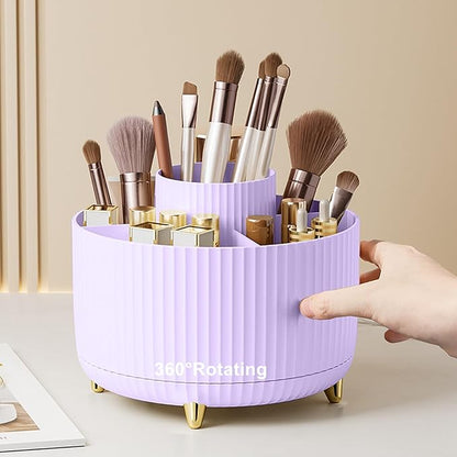 360 Degree Rotating Makeup Brush Holder Organizer Detachable Design 5 Slot Make up Brushes Cup for Cosmetics and Pencil Pen Organizer for Desk Makeup Organizer Skincare Storage for Vanity（Purple）