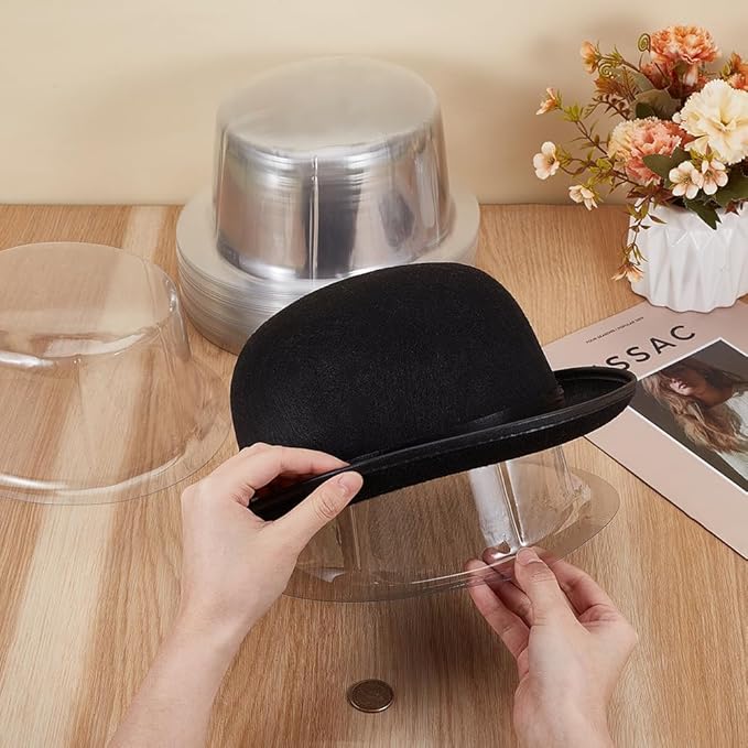 BENECREAT 24 Pcs Plastic Hat Holder, Plastic Hat Supports Display Organizer Racks Stands, Hat Inserts Cap Display Holder for Cowboy Fedora, Bucket Hats, Heads Reshaper Moldes