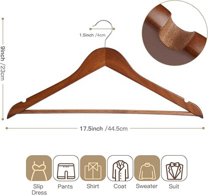 Wooden Hangers 30 Pack Solid Wood Hangers,Heavy Duty Coat Hangers for Closet, Wooden Clothes Hangers for Suits, Shirts, Pants, Jackets(Walnut)