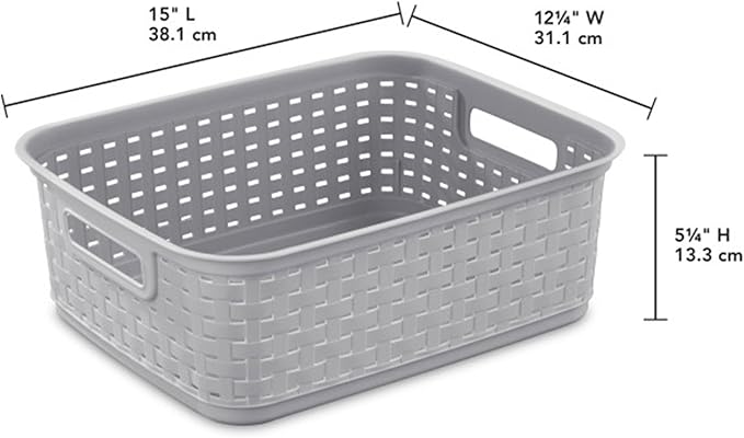 Sterilite Short Plastic Weave Storage Basket, Bin Organization for Countertops, Tabletops and Shelves for Crafts, Jewelry, Gray, 12-Pack