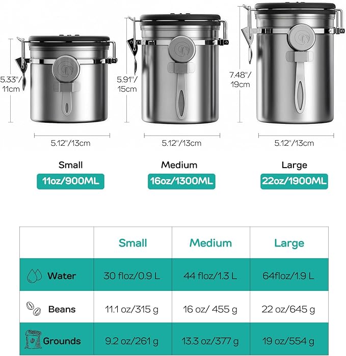 Coffee Gator Coffee Canister, 16oz Airtight Stainless Steel Kitchen Food Storage Container with Date Tracker, Scoop for Sugar,Grounds Coffee, Beans,Tea, Sugar, Cereal, Flour, Cookies Jars - Silver