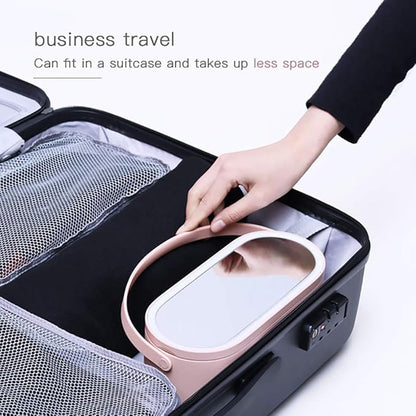 Travel Makeup Organizer Box with LED Mirror, Portable Makeup Case Touch Switch Home Cosmetic Box Jewelry Organizer Birthday Valentine's Day Gift for Women Girls,Pink