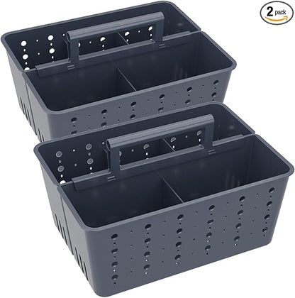 Lifewit Shower Caddy Portable, Cleaning Supplies Caddy Organizer with Handle and Adjustable Dividers, Plastic Shower Basket for Dorm Room Essentials, College, Bathroom, Slate Blue, 2 Packs